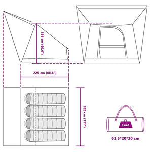 Campingtält med tak med lagring Blå 282 x 225 x 154 cm taffeta