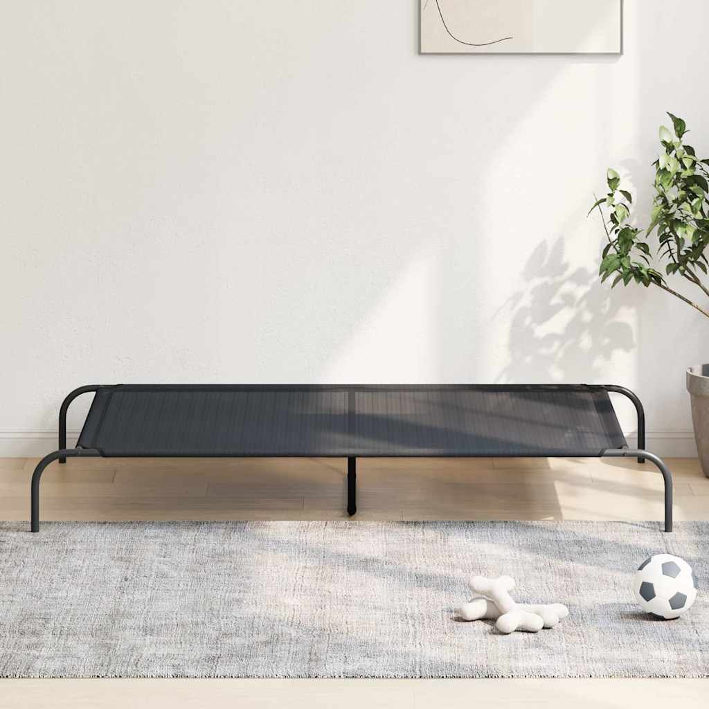 Förhöjd hundsäng svart 150x90x20 cm textilene och stål