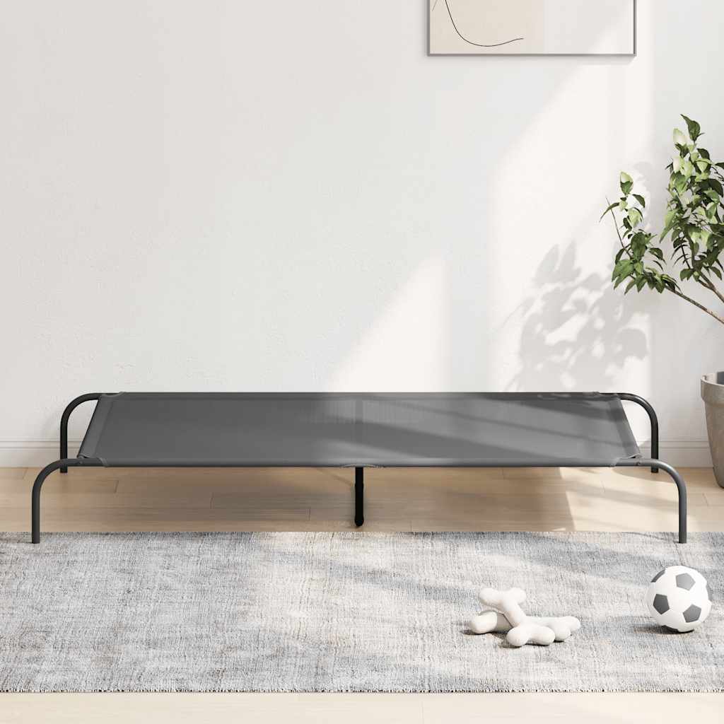 Förhöjd hundsäng grå 150x90x20 cm textilene och stål
