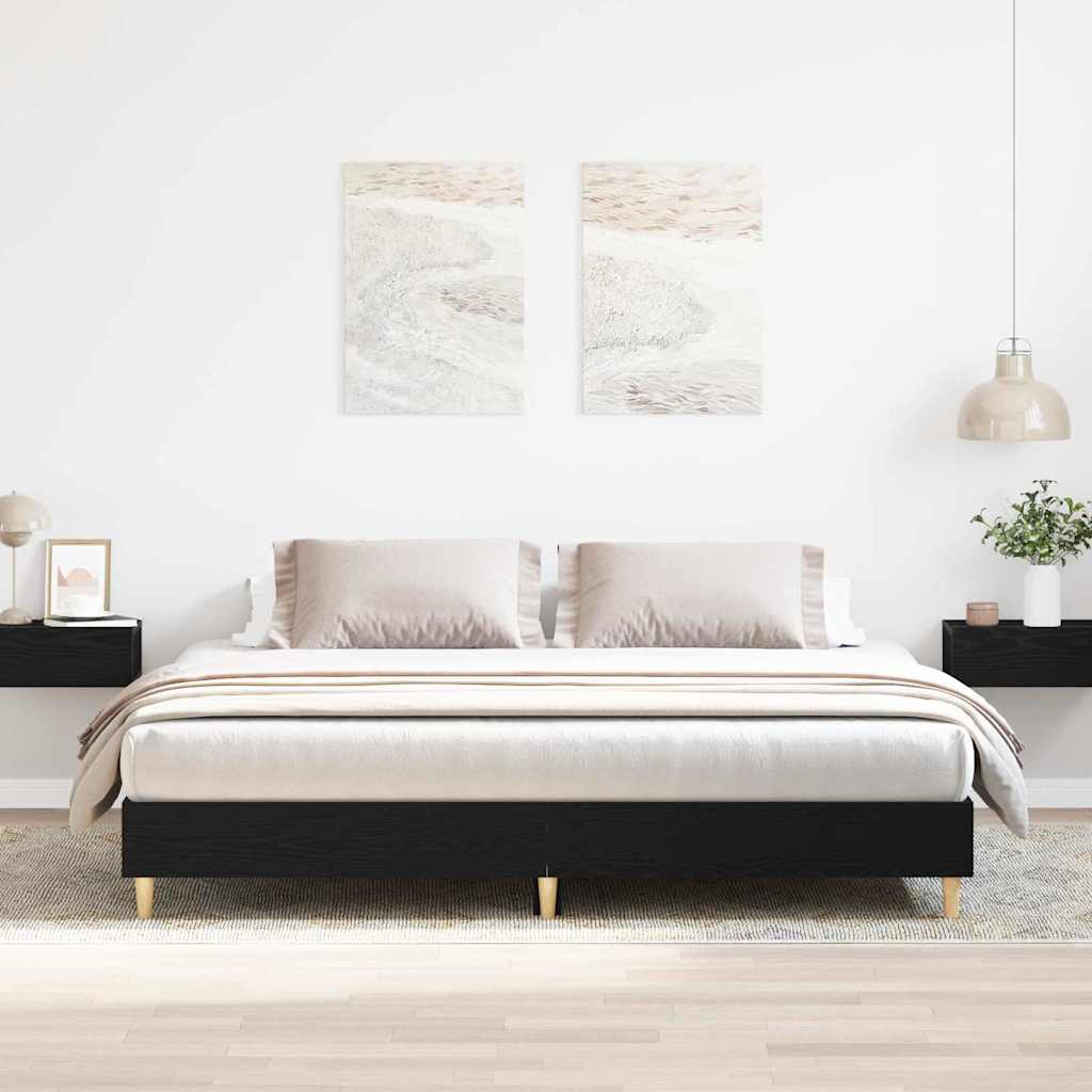 Sängram Svart Ek 203 x 163 x 25 cm Konstruerat trä