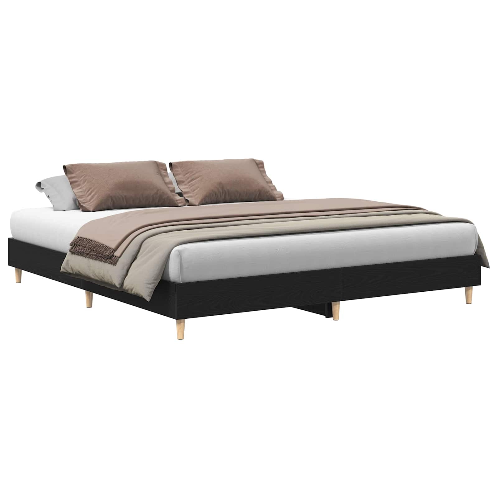 Sängram Svart Ek 203 x 163 x 25 cm Konstruerat trä