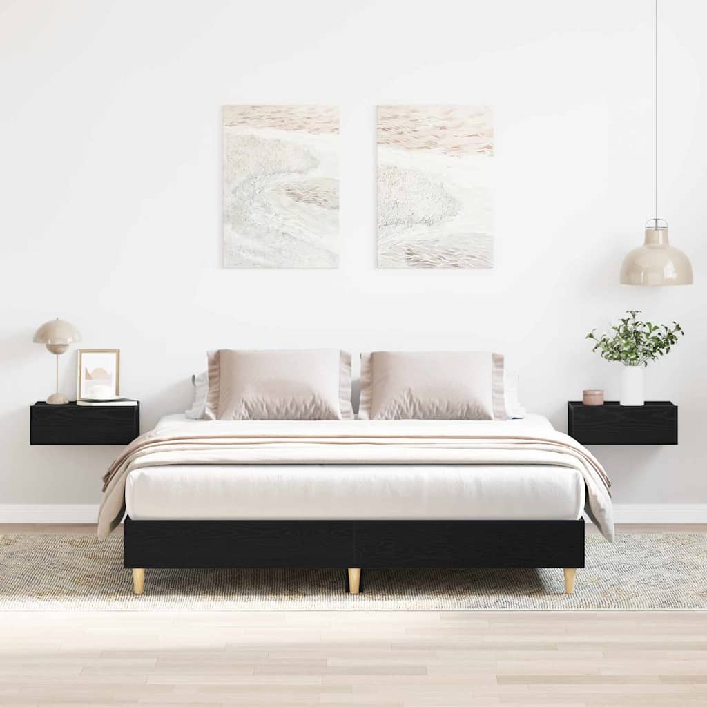 Sängram Svart Ek 203 x 143 x 25 cm Konstruerat trä