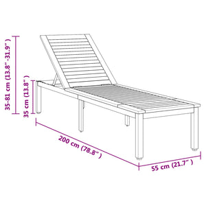 Solsäng Reclining Grå 200 x 55 x 35 cm Massivt Akaciaträ