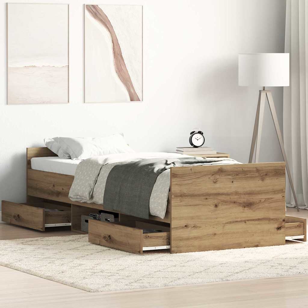 Sängram med låda Artisan Ek 193 x 78 x 50 cm Konstruerat trä