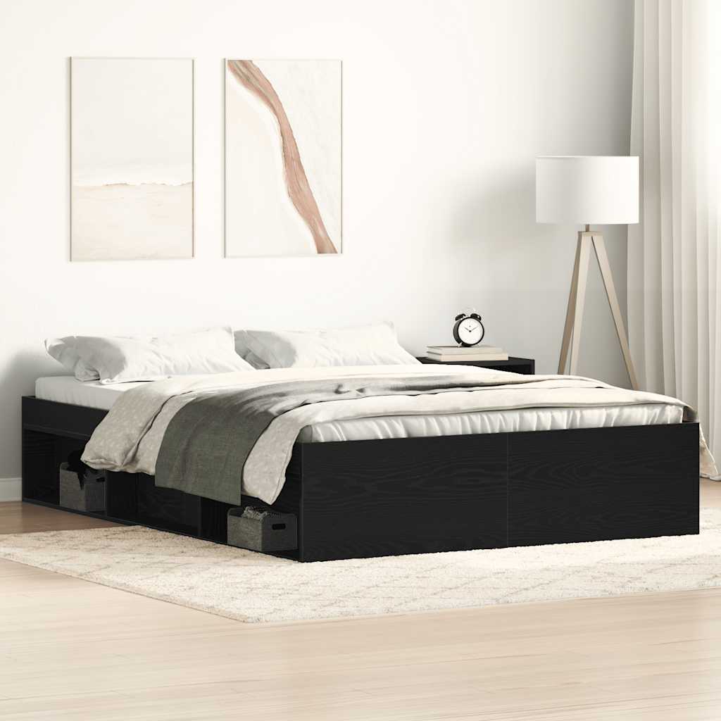 Sängram utan madrass svart ek 135x190 cm konstruerat trä