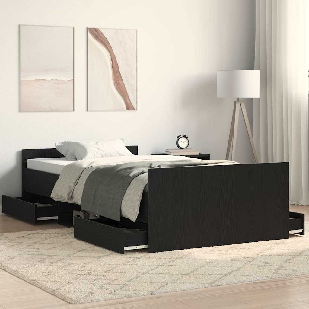 Sängram med låda Svart Ek 203 x 93 x 50 cm Konstruerat trä