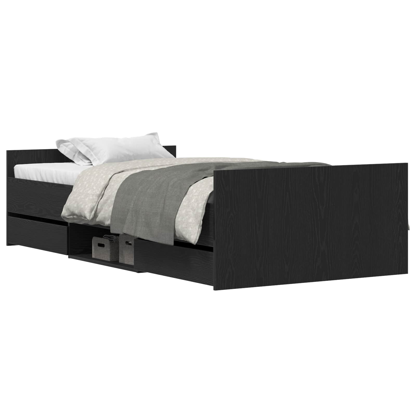 Sängram med låda Svart Ek 203 x 93 x 50 cm Konstruerat trä