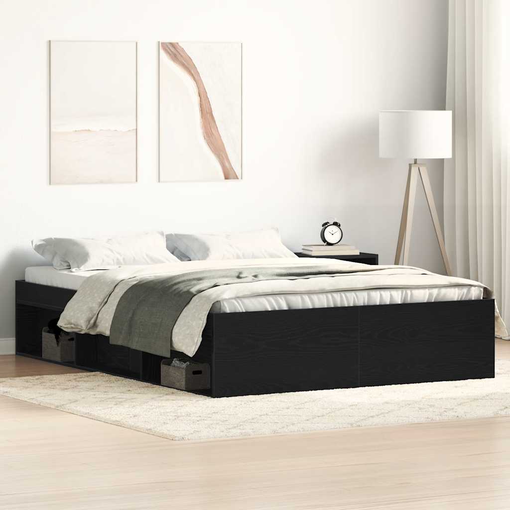 Sängram utan madrass svart ek 140x200 cm konstruerad trä