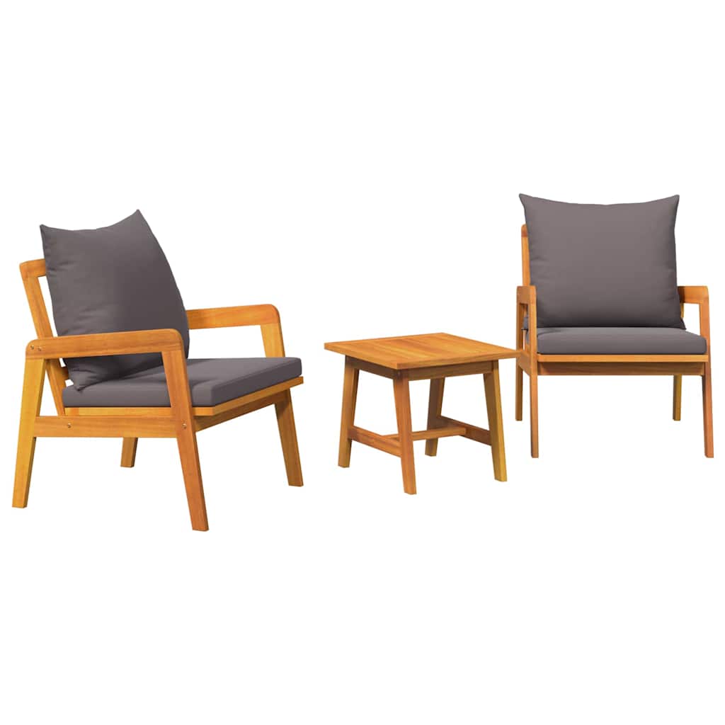 Bistroset med kudde 3 pcs Brun Massivt Akaciaträ