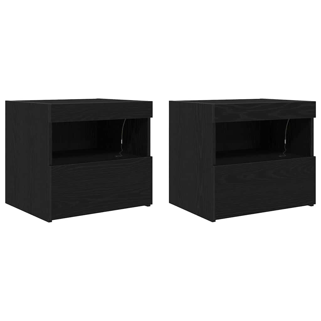 Nattduksbord 2 pcs Svart Ek 50 x 40 x 45 cm Konstruerat trä