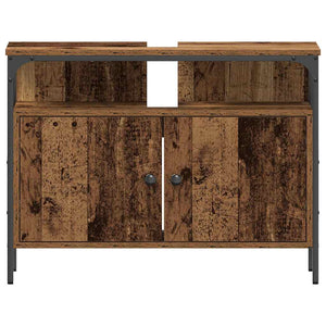 Badrumsskåp med handfat med lagring Gammalt trä 80 x 30 x 60 cm
