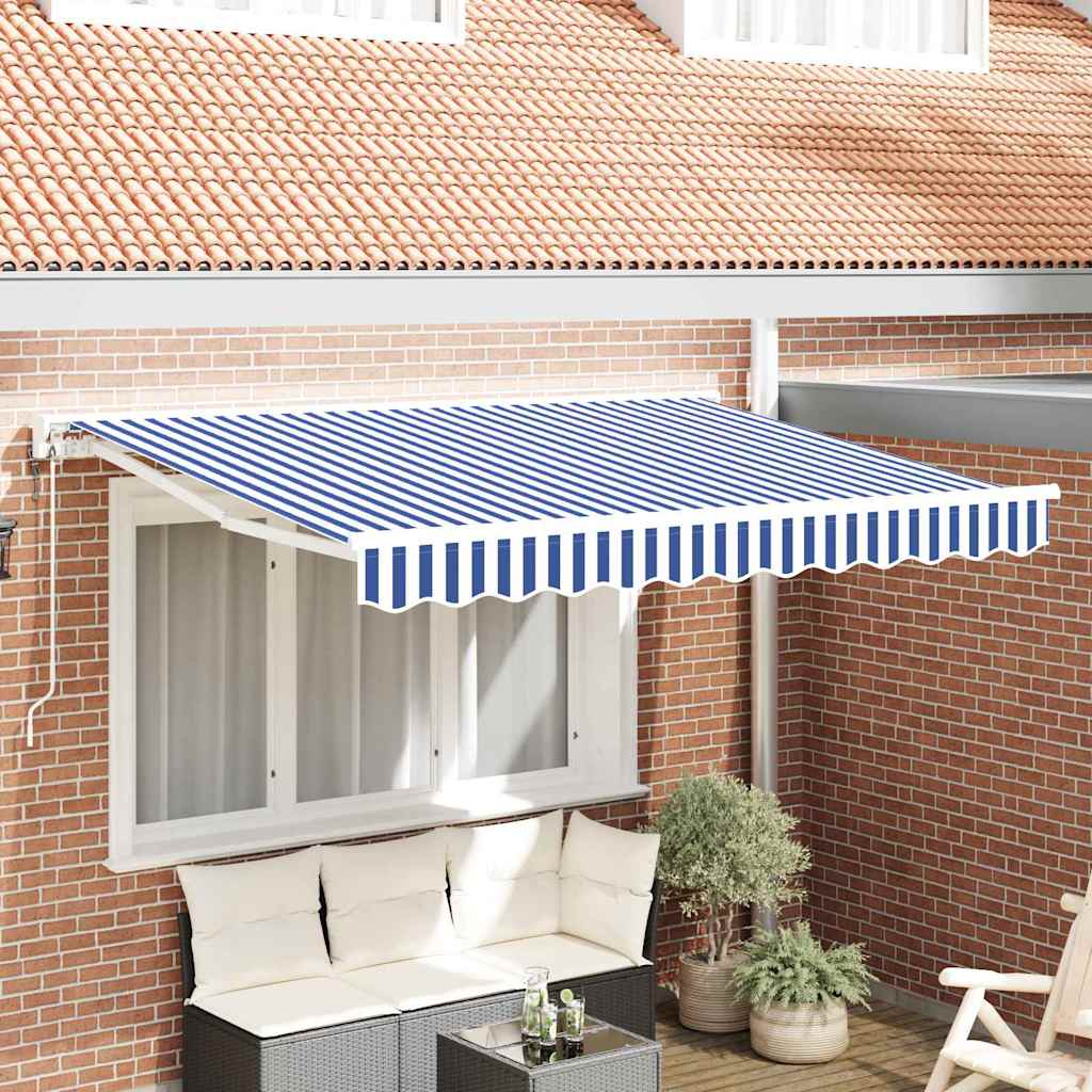 Markisram Blå och Vit 250 x 200 cm Polyester med PU-beläggning