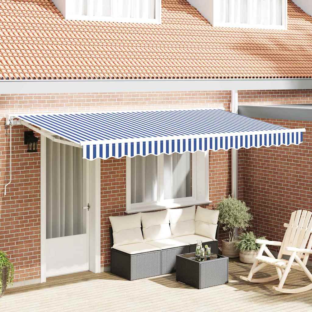 Markisram Blå och Vit 400 x 200 cm Polyester med PU-beläggning