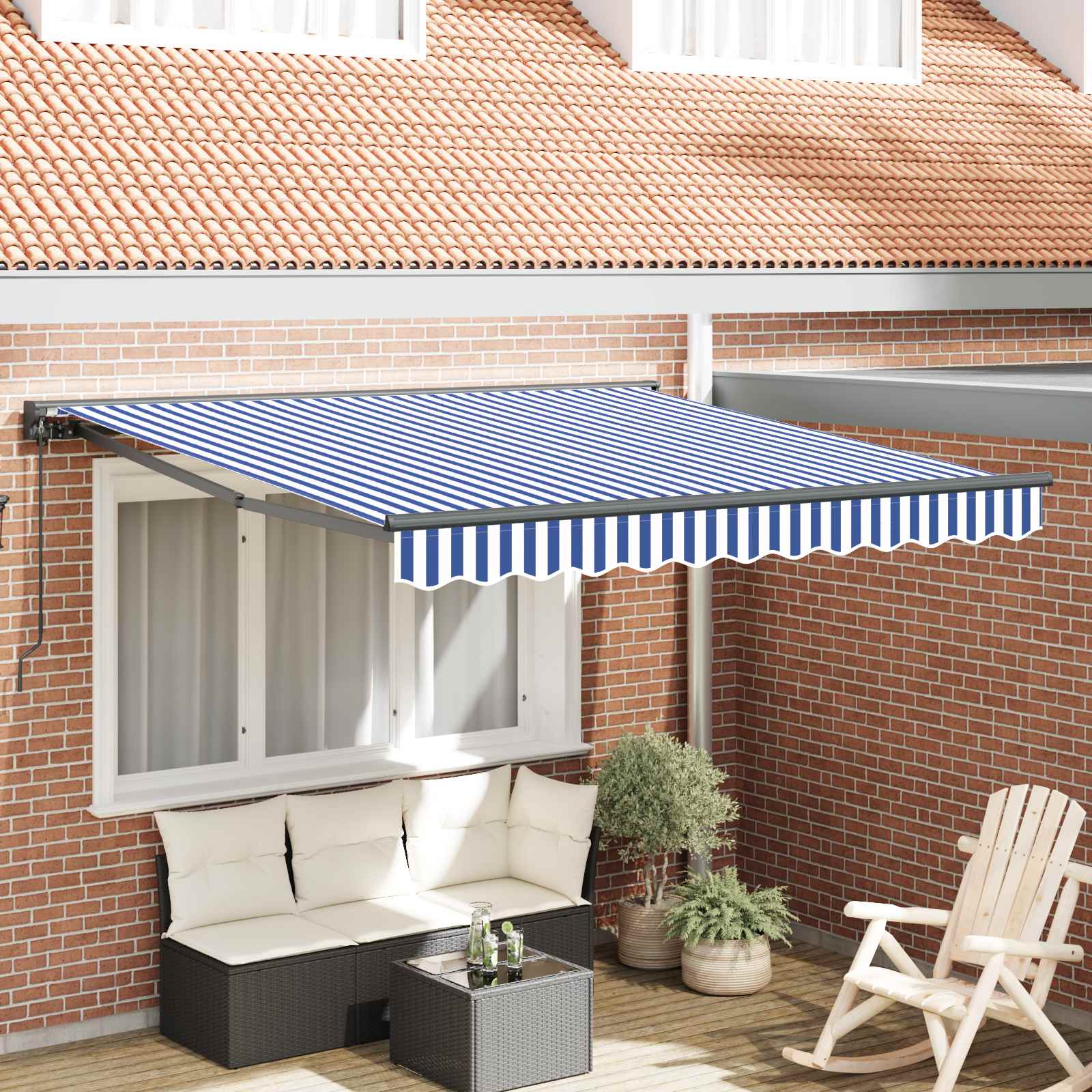 Markisram Blå och Vit 300 x 250 cm Polyester med PU-beläggning