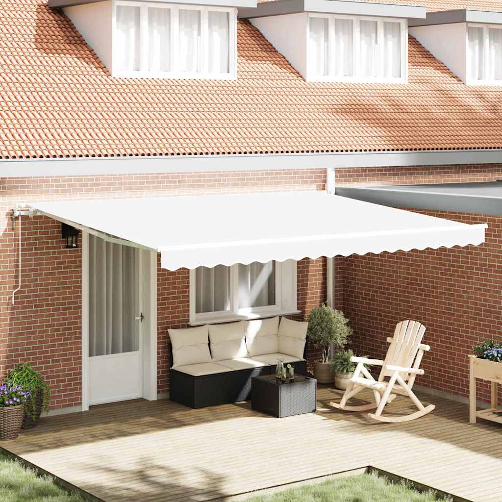 Utdragbar markis Vit 450 × 350 cm Duk och Aluminium