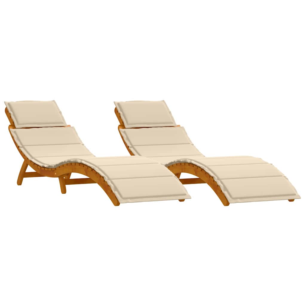 Solsäng med kudde 2 pcs Beige Massivt Akaciaträ