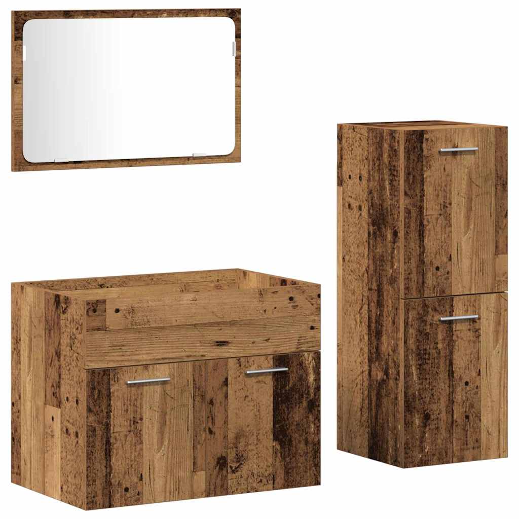 Badrumsmöbelset 3 st Gammalt trä 60 x 38,5 x 46 cm
