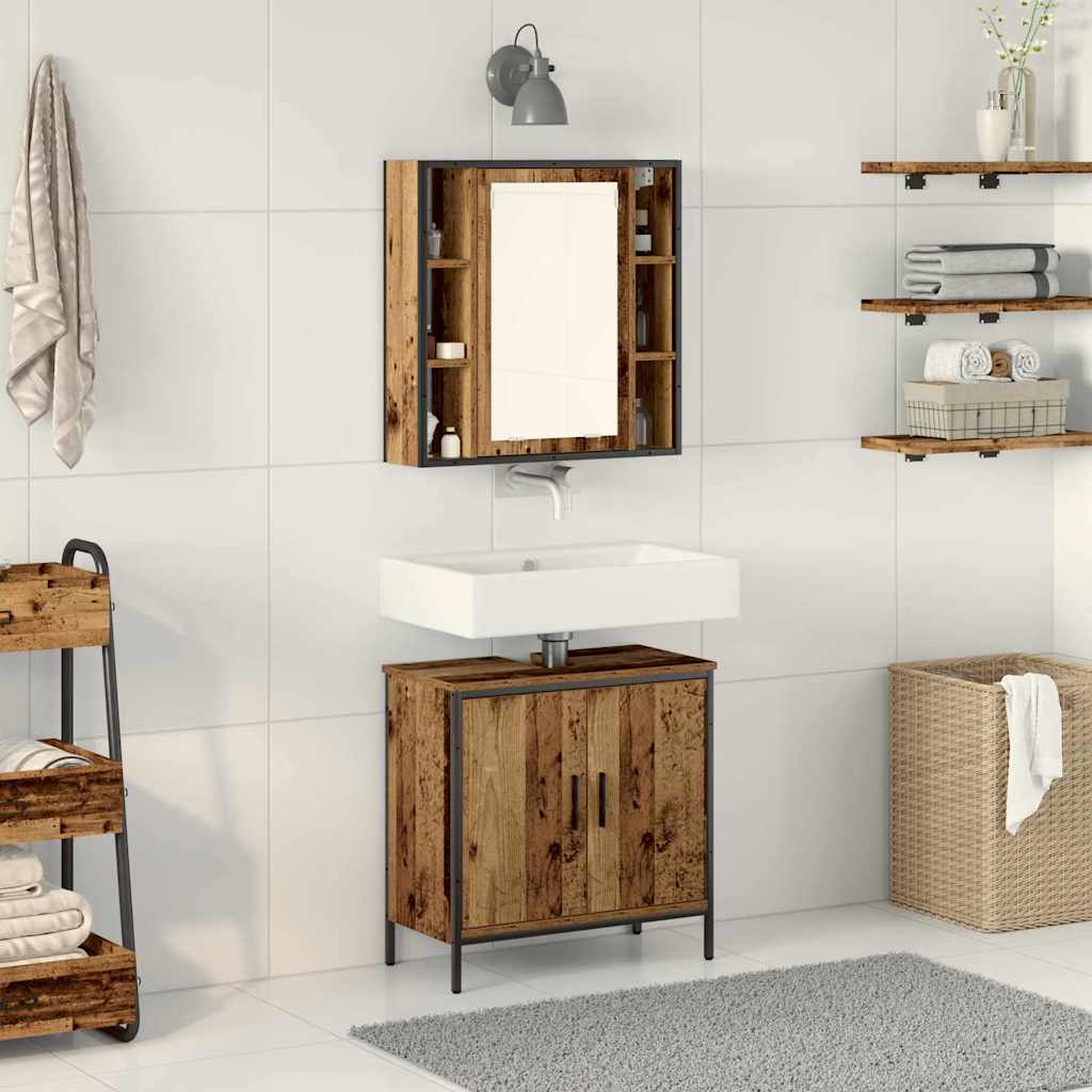Badrumsmöbelset med hylla med dörr 2 pcs Brun Konstruerat trä