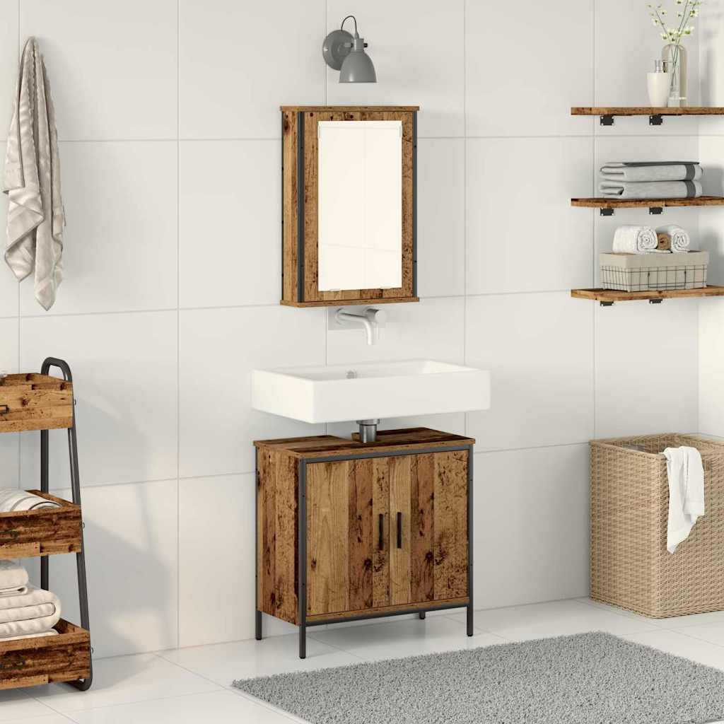 Badrumsmöbelset med hylla med dörr 2 pcs Brun Konstruerat trä