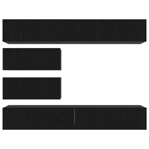 TV-bänkset Väggmonterad 6 pcs Svart Ek Konstruerat trä