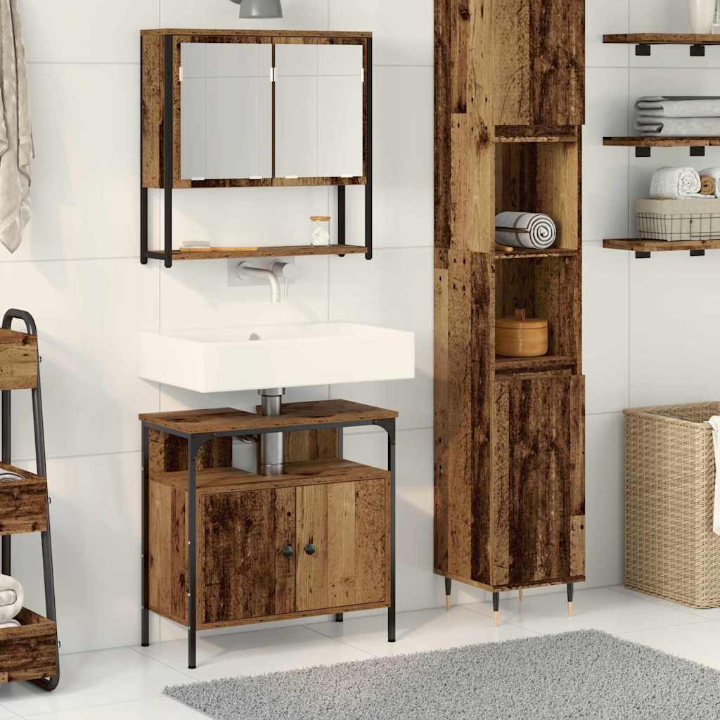 Badrumsmöbelset med hylla med dörr 2 pcs Brun Konstruerat trä