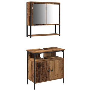 Badrumsmöbelset med hylla med dörr 2 pcs Brun Konstruerat trä