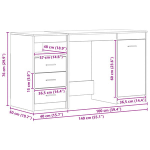 Skrivbord 2 pcs Svart Ek 140 x 50 x 76 cm Konstruerat trä