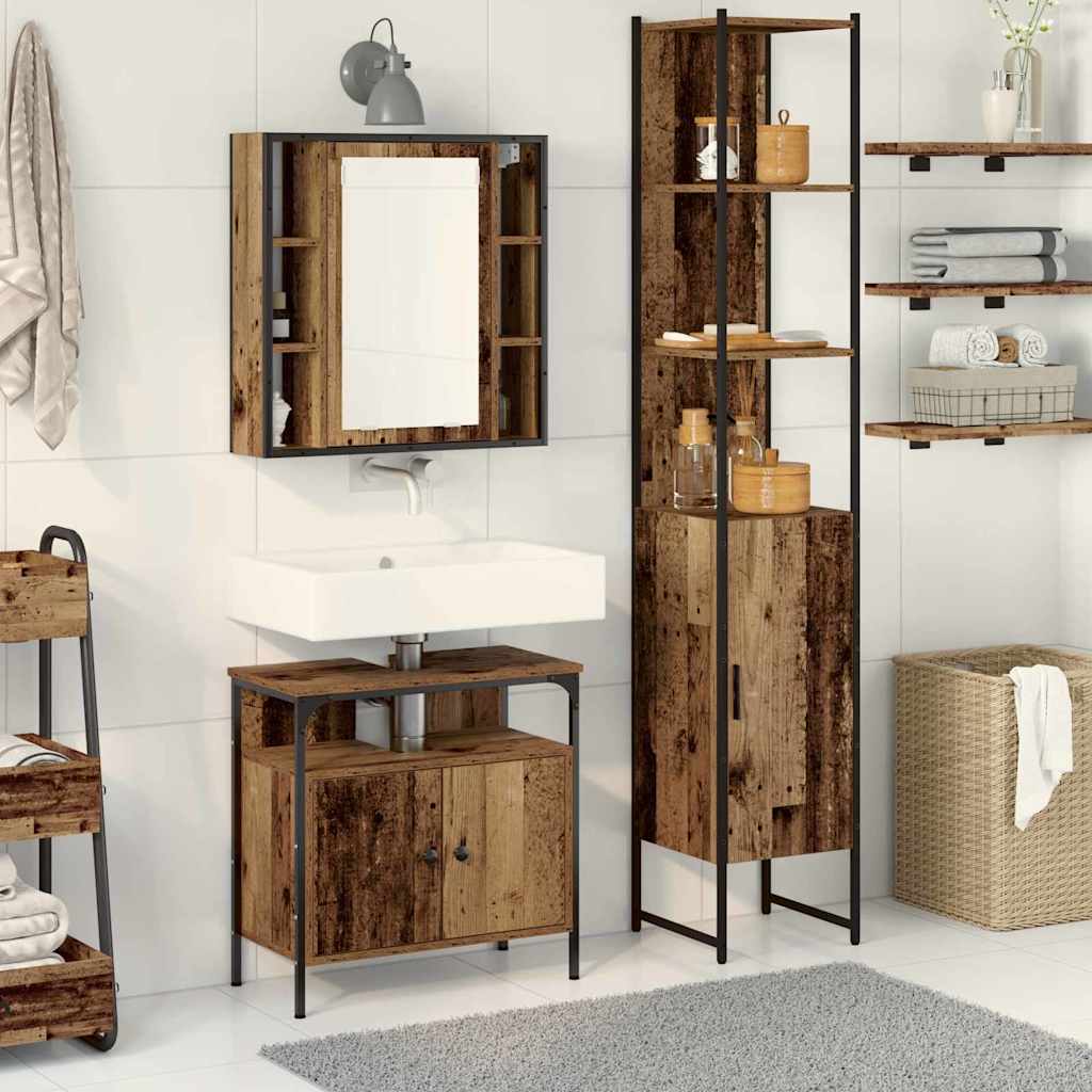 Badrumsmöbelset med hylla 3 pcs Gammalt trä Konstruerat trä