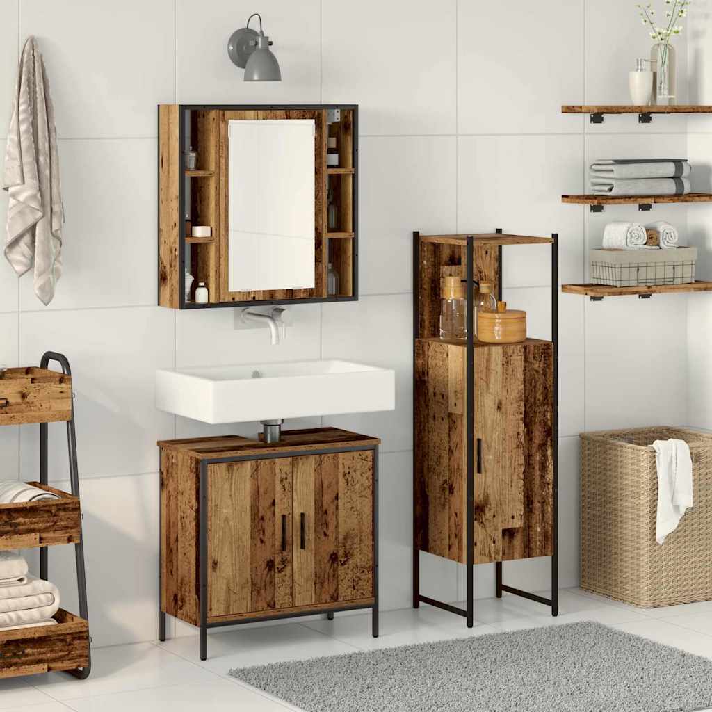 Badrumsmöbelset med hylla med dörr 3 pcs Brun Konstruerat trä