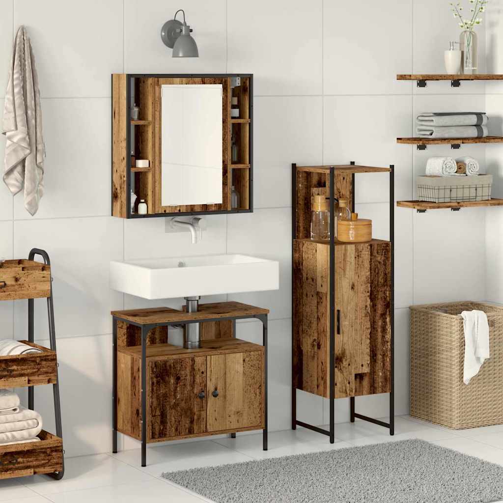 Badrumsmöbelset med hylla med dörr 3 pcs Brun Konstruerat trä