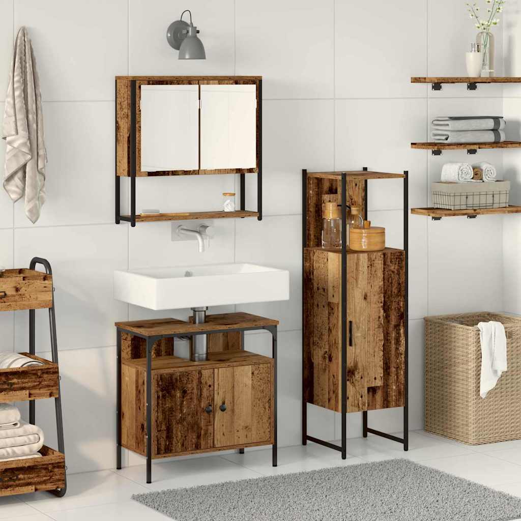Badrumsmöbelset med hylla med dörr 3 pcs Brun Konstruerat trä