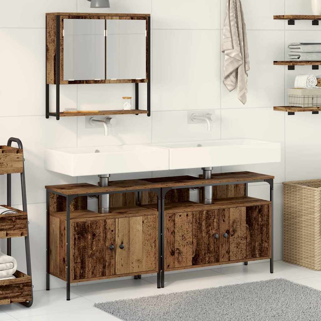 Badrumsmöbelset med hylla med dörr 3 pcs Brun Konstruerat trä