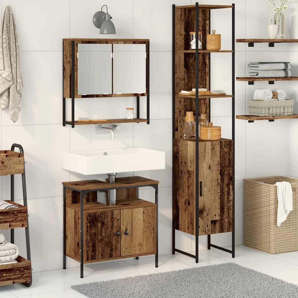 Badrumsmöbelset med hylla 3 pcs Gammalt trä Konstruerat trä