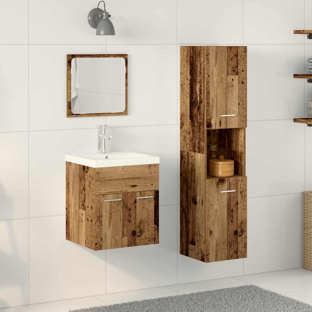 Badrumsmöbelset med hylla 4 pcs Gammalt trä Konstruerat trä