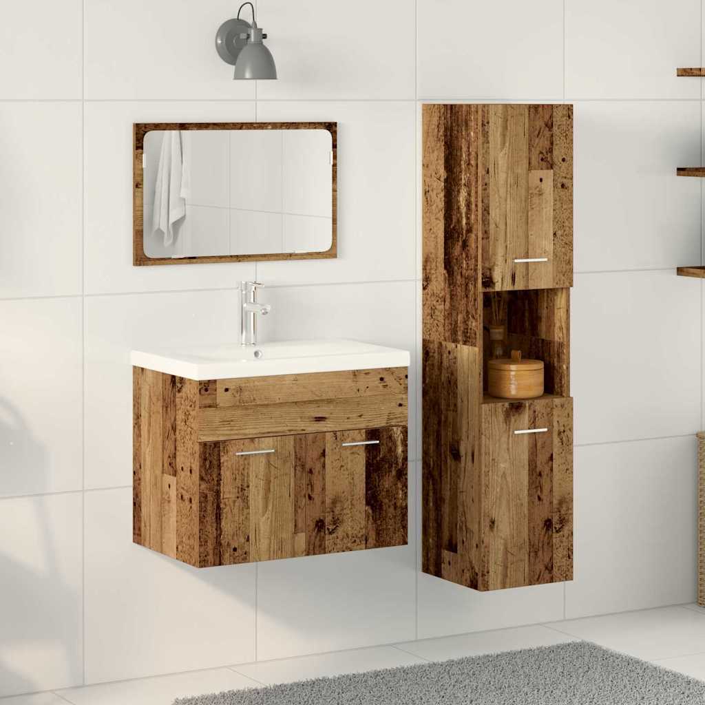 Badrumsmöbelset med hylla med dörr 4 pcs Brun Konstruerat trä