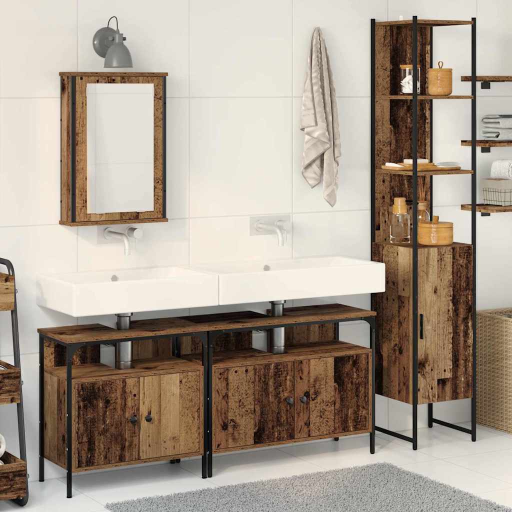 Badrumsmöbelset med hylla 4 pcs Gammalt trä Konstruerat trä