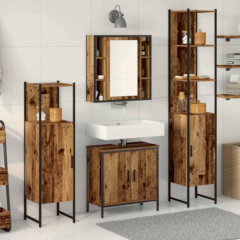 Badrumsmöbelset 4 pcs Brun 33 x 33 x 185.5 cm Konstruerat trä