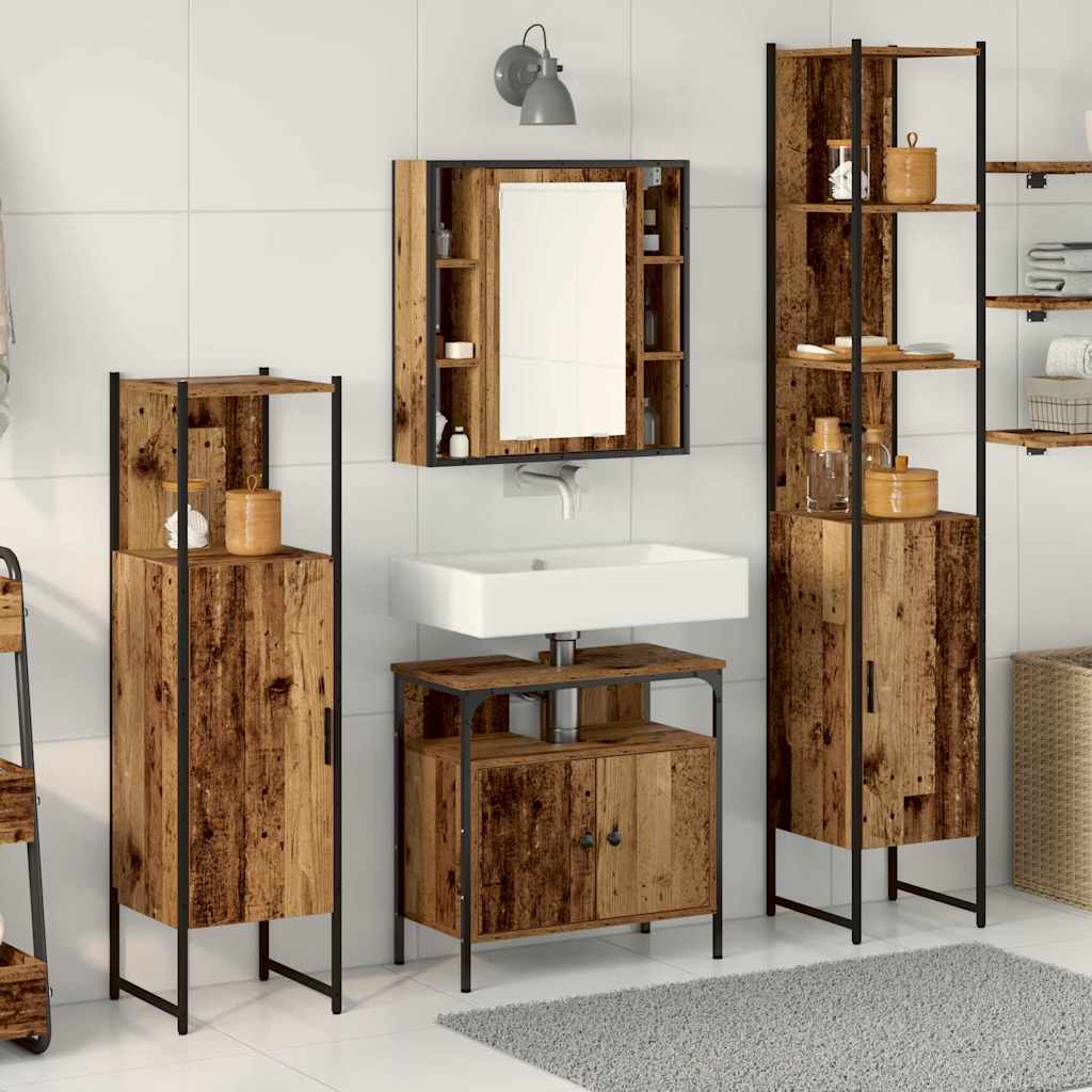 Badrumsmöbelset med hylla 4 pcs Gammalt trä Konstruerat trä