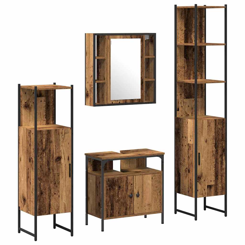 Badrumsmöbelset med hylla 4 pcs Gammalt trä Konstruerat trä