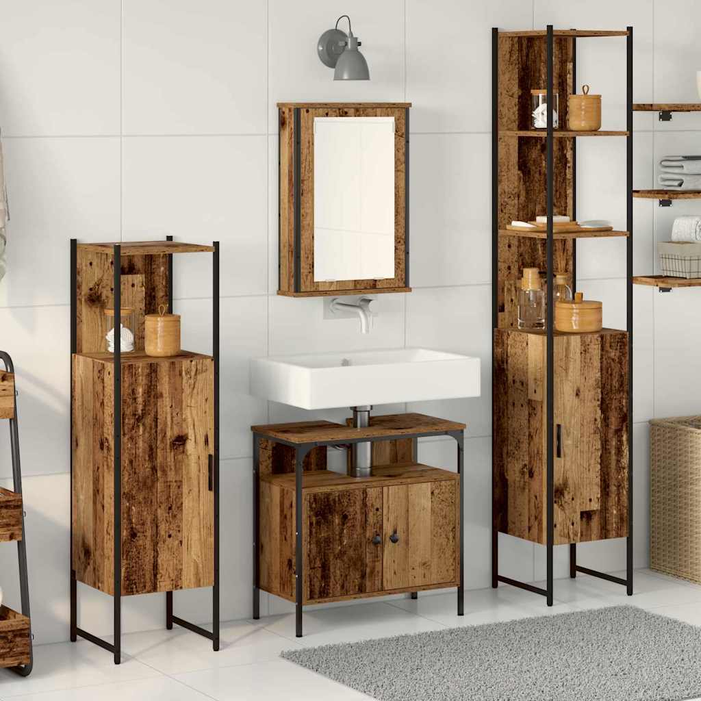 Badrumsmöbelset med hylla 4 pcs Gammalt trä Konstruerat trä