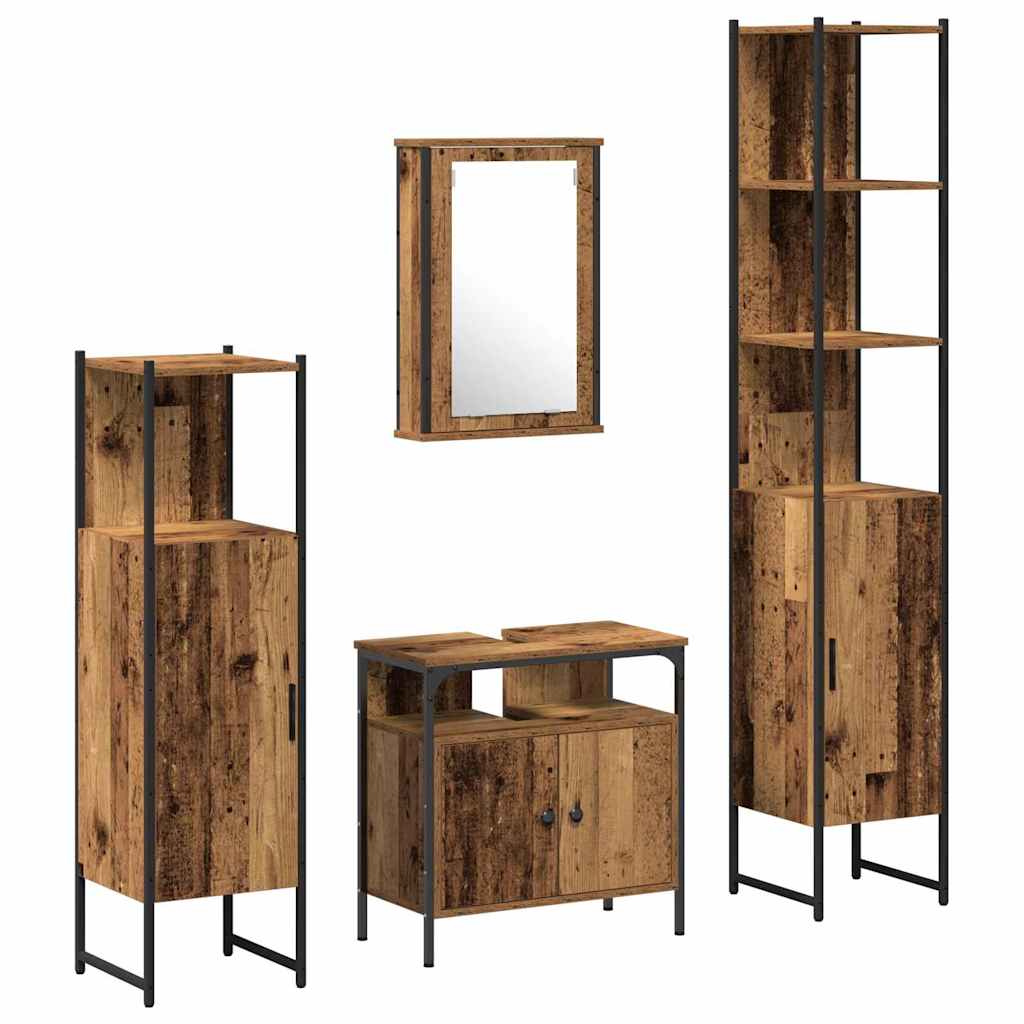Badrumsmöbelset med hylla 4 pcs Gammalt trä Konstruerat trä