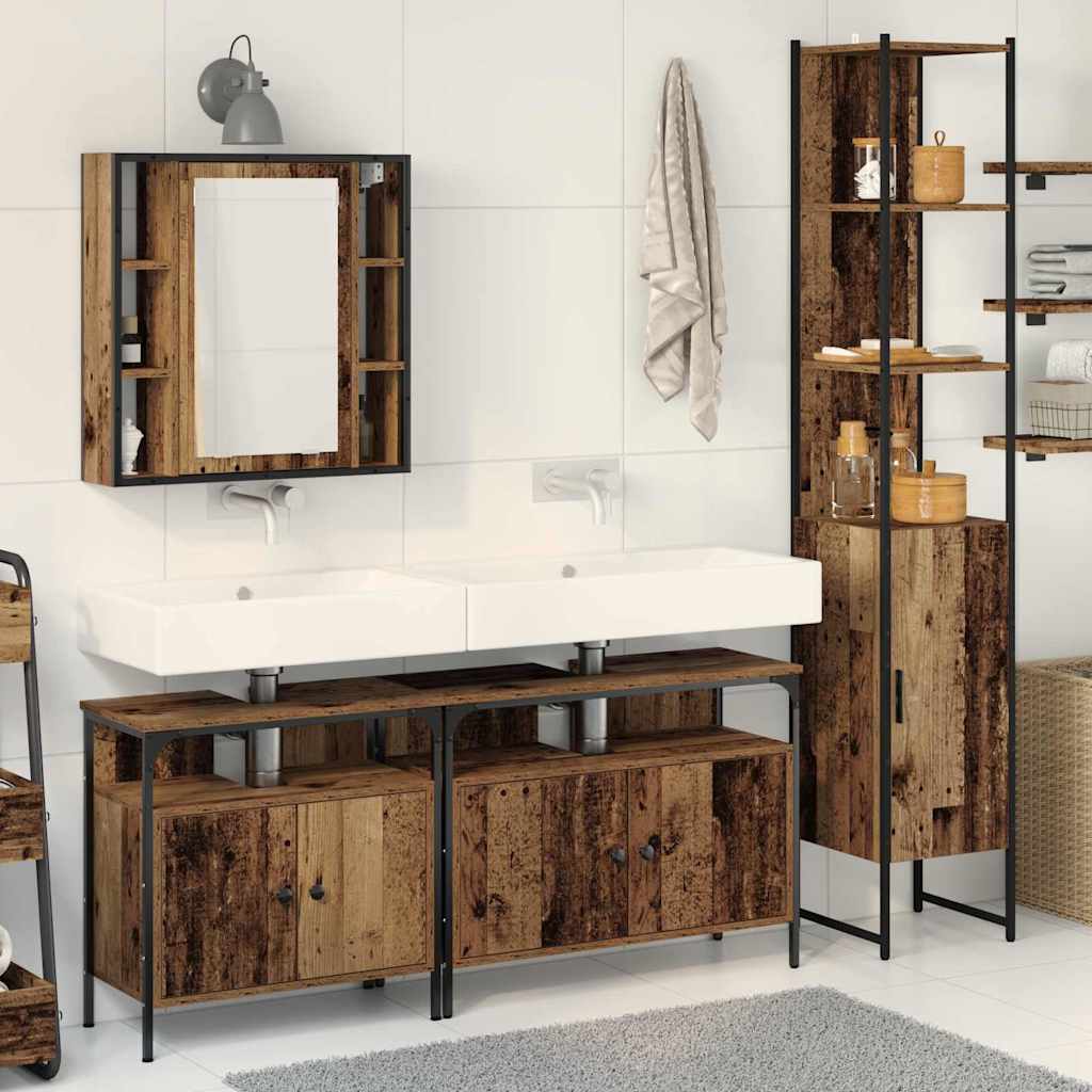 Badrumsmöbelset med hylla 4 pcs Gammalt trä Konstruerat trä