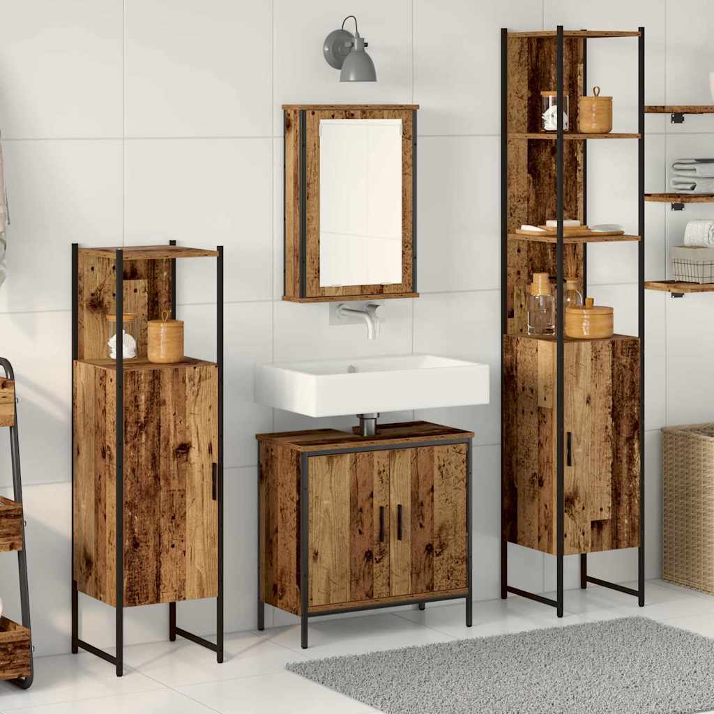 Badrumsmöbelset med hylla med dörr 4 pcs Brun Konstruerat trä