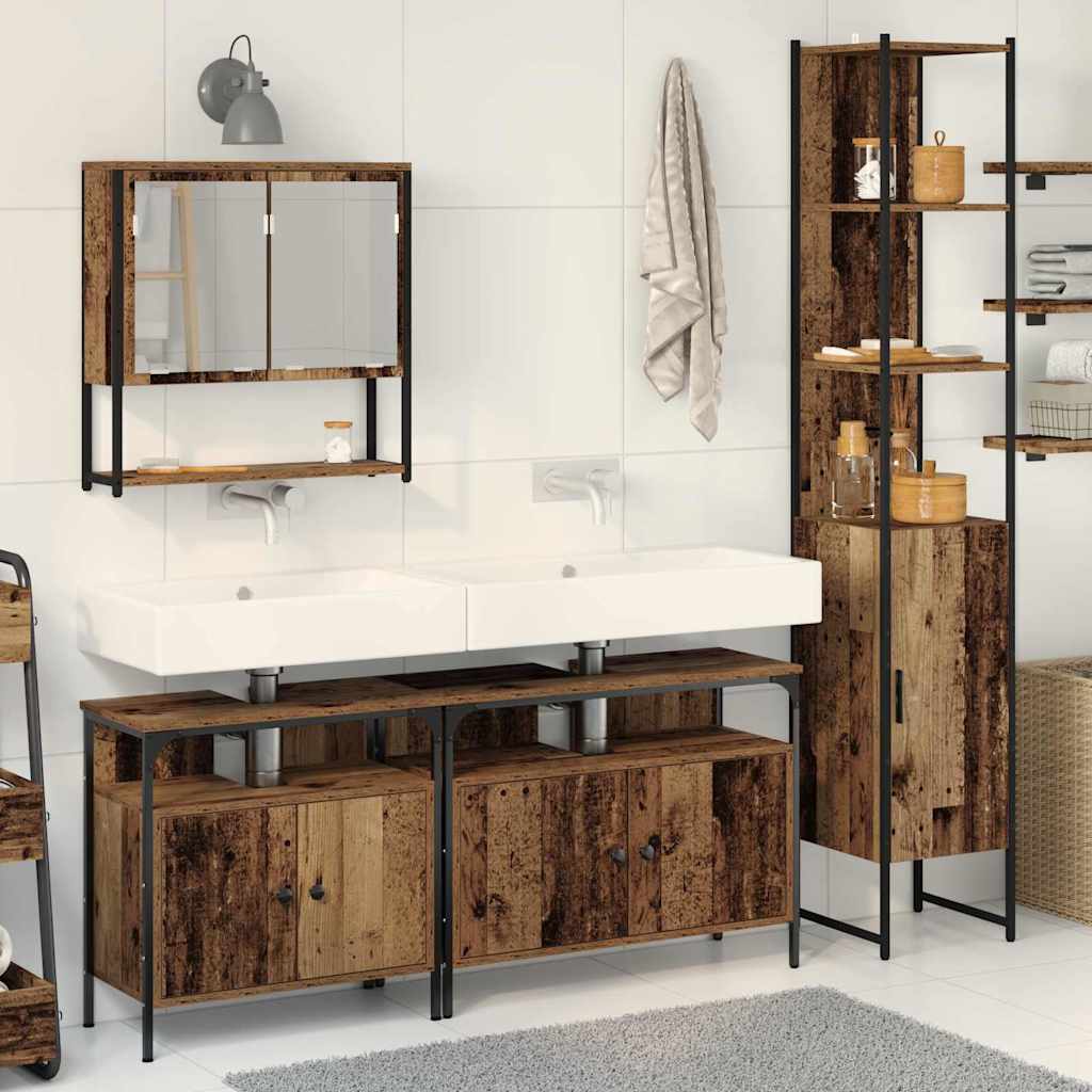 Badrumsmöbelset med hylla 4 pcs Gammalt trä Konstruerat trä