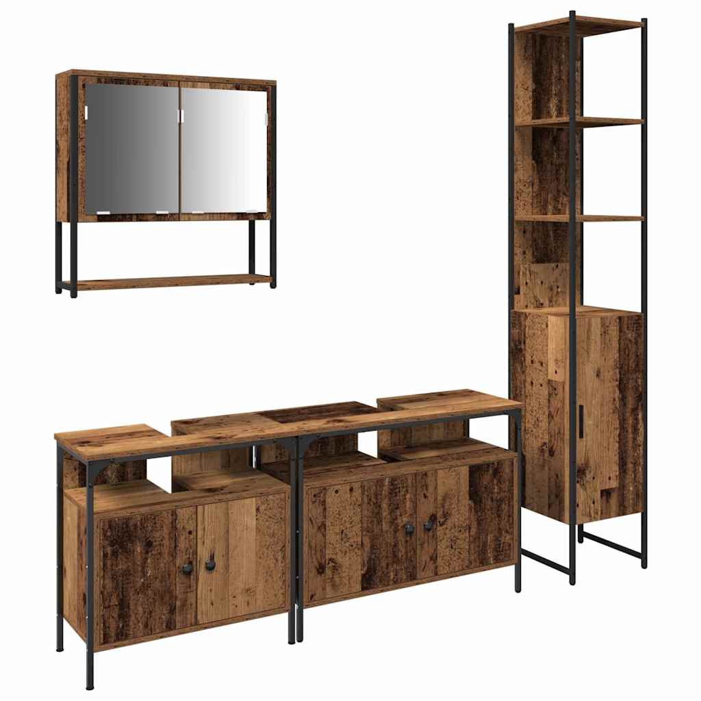 Badrumsmöbelset med hylla 4 pcs Gammalt trä Konstruerat trä