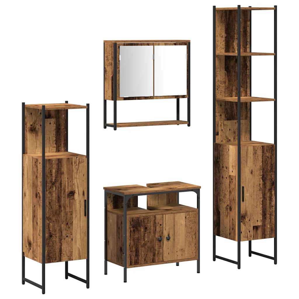 Badrumsmöbelset med hylla 4 pcs Gammalt trä Konstruerat trä
