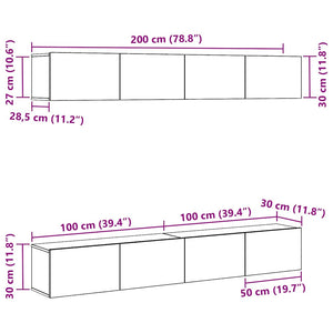 TV-bänkset 4 pcs Svart Ek 100 x 30 x 30 cm Konstruerat trä