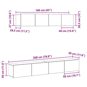 TV-bänkset Väggmonterad Svart Ek Konstruerat trä