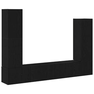TV-bänkset Väggmonterad 6 pcs Svart Ek Konstruerat trä