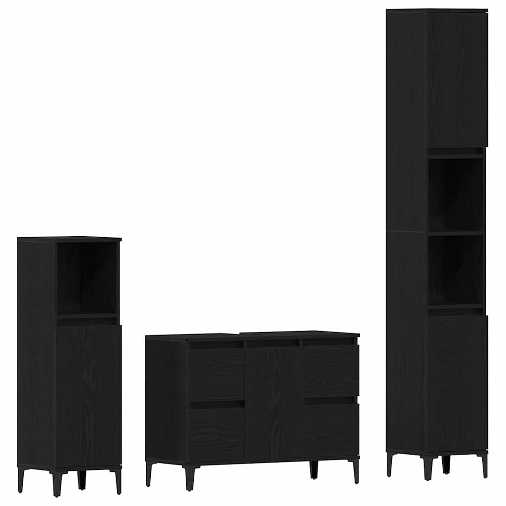Badrumsmöbelset 3 st Svart Ek 30 x 30 x 180 cm